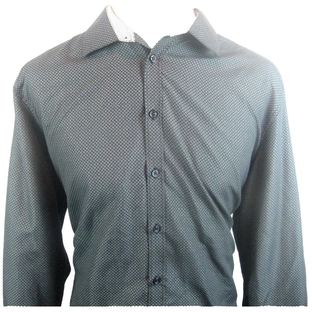 Mens Nicole Miller Gray Check LS Poly Casual Shirt sz XL